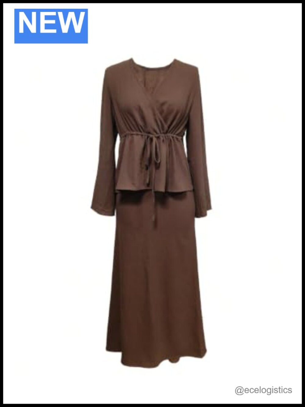 2 Piece Skirt Set Long Sleeve Wrap V Neck Peplum Maxi Skirt Outfit